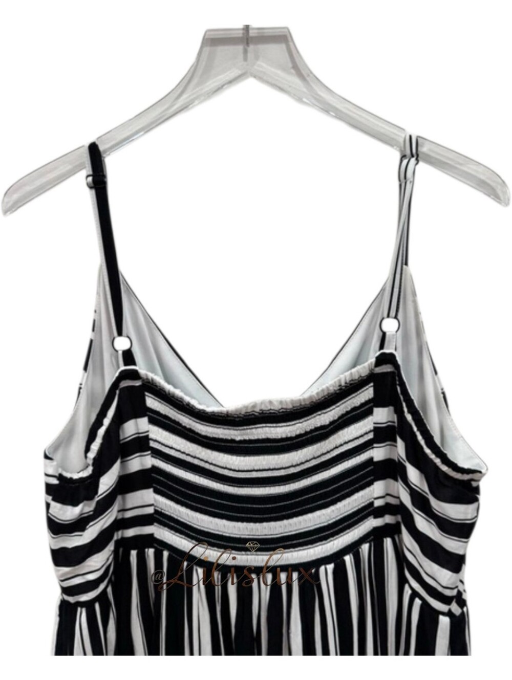 Torrid Size 2 Black And White Stripe Spaghetti Strap Dress Challis Ruffle Midi - Picture 9 of 10